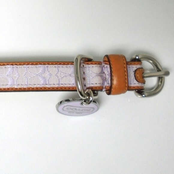 NEW COACH BROWN LEATHER LILAC JACQUARD SIGNATURE C DOG PET COLLAR 4003 SZ MEDIUM - Picture 7 of 14